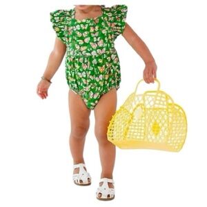 Ollie Jay Baby Girl Romper Baby’s Emmy Romper In Bold
Butterfly Green 0-3M
